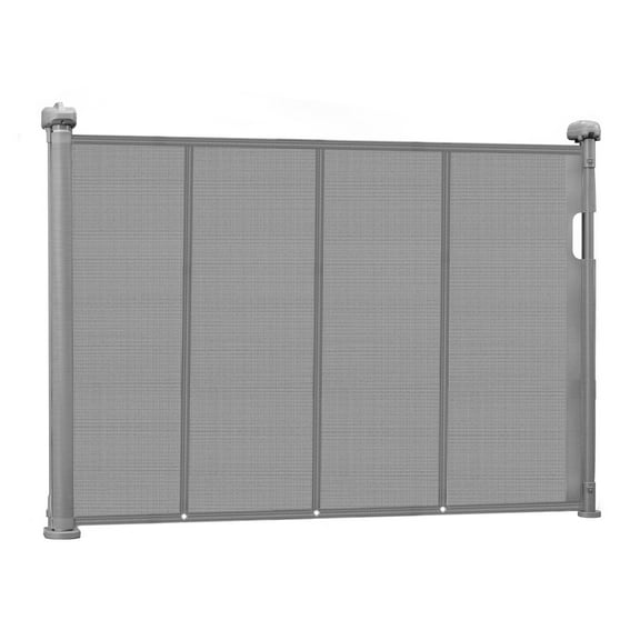 KFFKFF Retractable Baby Gate, 34-Inch Height, Expands up to 55 Inches Wide, Mesh Barrier for Children or Pets, Simple Installation for Stairs, Doorways, Hallways, and Play Areas, Gray