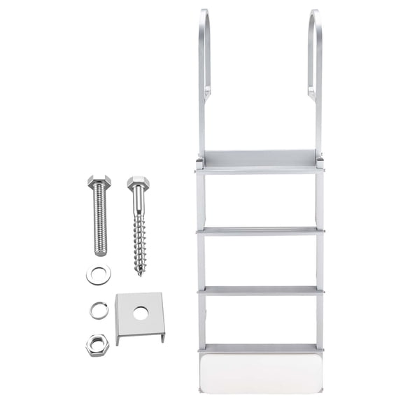 KFFKFF Retractable Dock Ladder, 4-Step Aluminum Alloy Swim Ladder with Auto-Lift Float, Non-Slip Wide Steps, 500 lbs Capacity, Adjustable Height, Ideal for Lake, Pool, and Marine Use