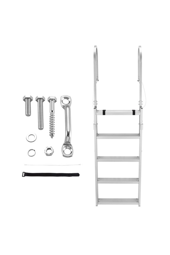 Retractable Dock Ladder with 5 Steps, Aluminum Alloy Construction, Non-Slip Wide Steps, 350 lbs Capacity, Adjustable Height, Ideal for Swimming, Pool Access, Boat, and Marine Use
