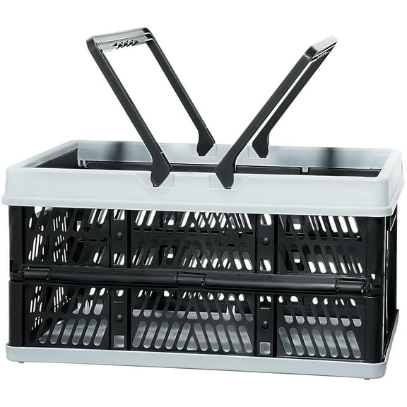 KFFKFF Retractable Shopping Container, Trio Set, 16L Polymer Folding Storage Box with Grip, Market Produce Carrying Basket Collapsible Storage Solution for Grocery Store Purchases, Ebony