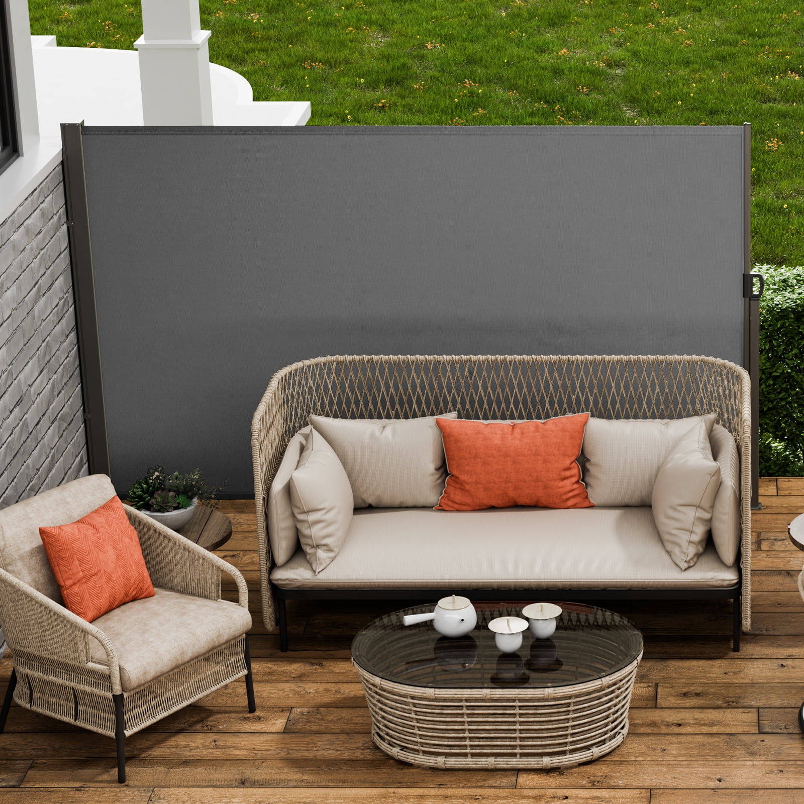 KFFKFF Retractable Side Awning 63''x 118'' Patio Screen Fence Divider Fencing