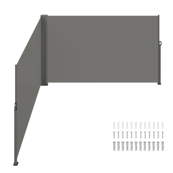 KFFKFF Retractable Side Awning, 71''x 236'' Aluminum Outdoor Privacy Screen, Water-Resistant 280g Polyester Patio Divider, UV Protection Wind Screen for Outdoor Spaces, Gray