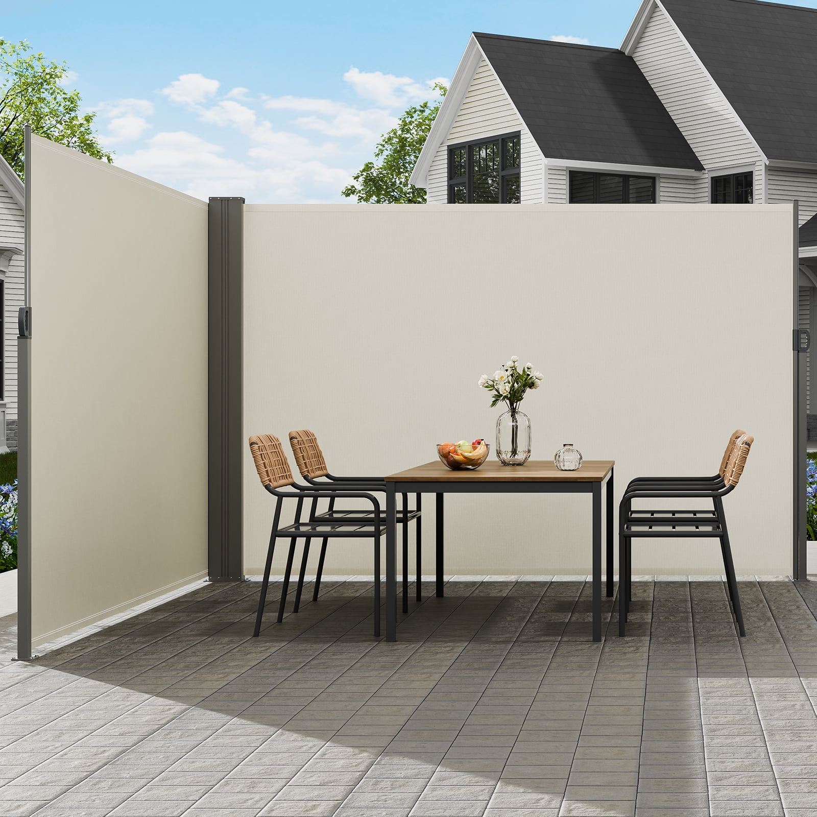 KFFKFF Retractable Side Awning 79''x 236'' Patio Screen Fence Divider Fencing