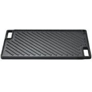 KFFKFF Reversible Cast Iron Grill and Griddle, 9.7"x16.7" Pre-Seasoned Rectangular Pan, Double Burner Non-Stick Cookware with Handles, Flat Cooking Surface for BBQ and Gas Stoves, Black