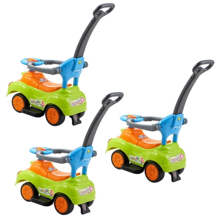 KFFKFF Ride-On Push Car for Toddlers 19-36 Months, 3-in-1 Mode, Safety Guardrails, Storage, Green, 55 lbs