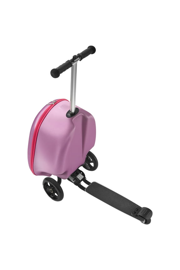 Ride-on Kids Luggage, 20L Capacity, 20-Inch Scooter Suitcase with Flashing PU Wheels, Adjustable Handle & Non-Slip Grip, Foldable and Lightweight Travel Companion for Children Aged 5+, Purple