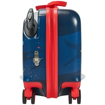 KFFKFF Ride-on Luggage, 26 L Capacity, 18-Inch Toddler Carry-On with Wheels, Adjustable Strap, Lightweight Kids Suitcase for Ages 3 , Blue & White