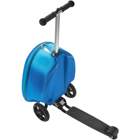 KFFKFF Ride-on Luggage for Kids, 20L Capacity, 20-Inch Scooter Suitcase with Flashing PU Wheels, Adjustable Handle & Non-Slip Grip, Foldable and Lightweight Design for Children Aged 5+, Blue