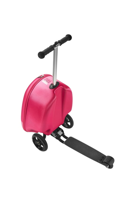 Ride-on Luggage for Kids, 20L Capacity, 20-Inch Scooter Suitcase with Flashing PU Wheels, Adjustable Handle & Non-Slip TPR Grip, Foldable and Lightweight Design for Ages 5+, Pink