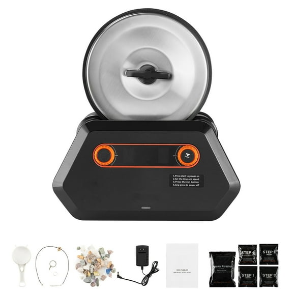 KFFKFF Rock Tumbler Kit, 3 lbs Stone Polishing Kit with 4 Speed Options and 9-Day Timer, Includes Rough Gemstones and Polishing Materials, Ideal for Adults and Kids
