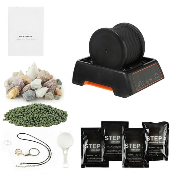 KFFKFF Rock Tumbler Machine, 1 lb Capacity Rock Polisher, Rock Tumbling Kit with Adjustable 4-Speed Settings, 1–9 Day Timer, Durable Direct Drive Motor for Polishing Rose Quartz, Amethyst, and More