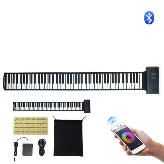 KFFKFF Roll-Up Keyboard Piano with 88 Keys, 128 Unique Rhythms and Tones, Compact Electric Digital Hand Roll Piano, Comes with Rechargeable Battery, 2W Speaker, LED Display, 5 Ports, and MIDI Functio