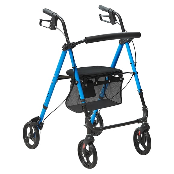 KFFKFF Rollator Walker With Seat, Aluminum Rolling Walker, Height Adjustable, 8" All Terrain Wheels, Foldable Design, 300 LBS Weight Capacity