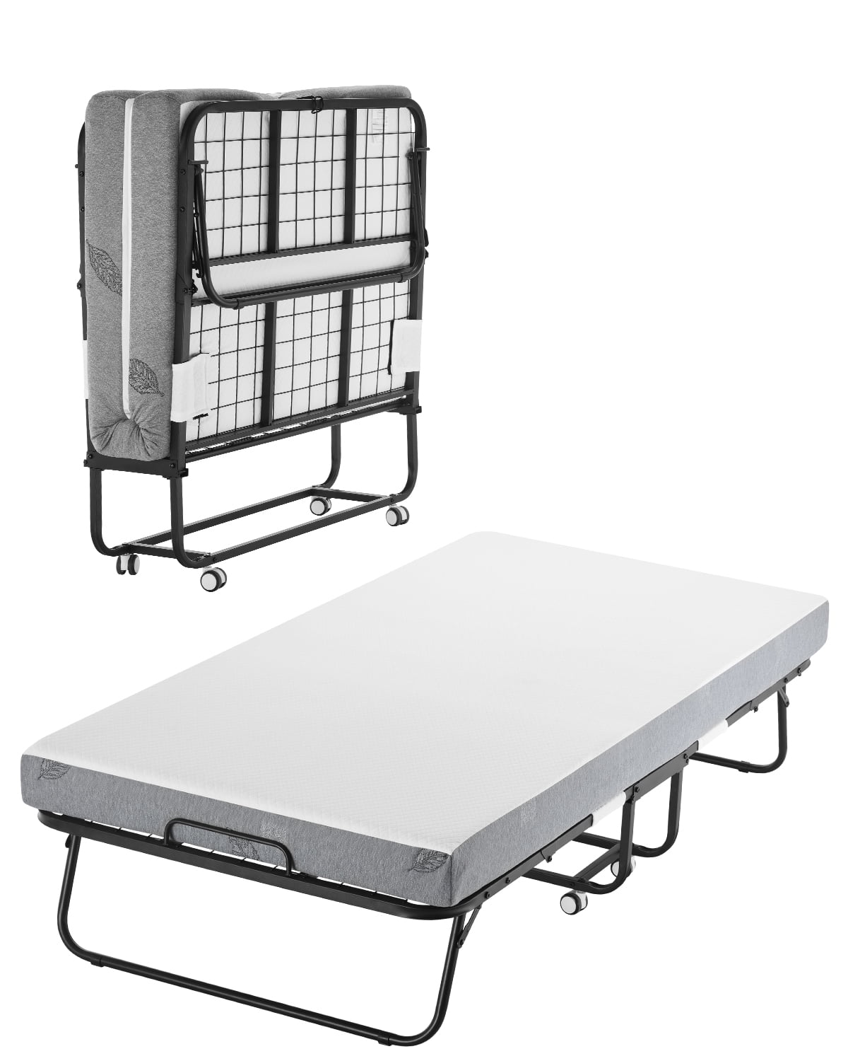 KFFKFF Rollaway Bed, 38 in x 75 in Folding Bed with 5 in Mattress, Twin Size Foldable Bed with Durable Metal Frame & Memory Foam Mattress, Portable Twin Roll Away Bed with Mattress, for Adults, Guest