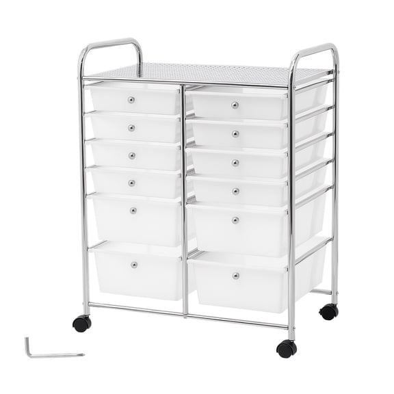 KFFKFF Rolling Cart with Drawers, Double Row 12-Drawer Storage Organizer, Mobile Utility Cart with Sturdy Steel Frame, Smooth Casters & 2 Brakes,Ideal for Office,Classroom,Craft Room,Studio,or Garage