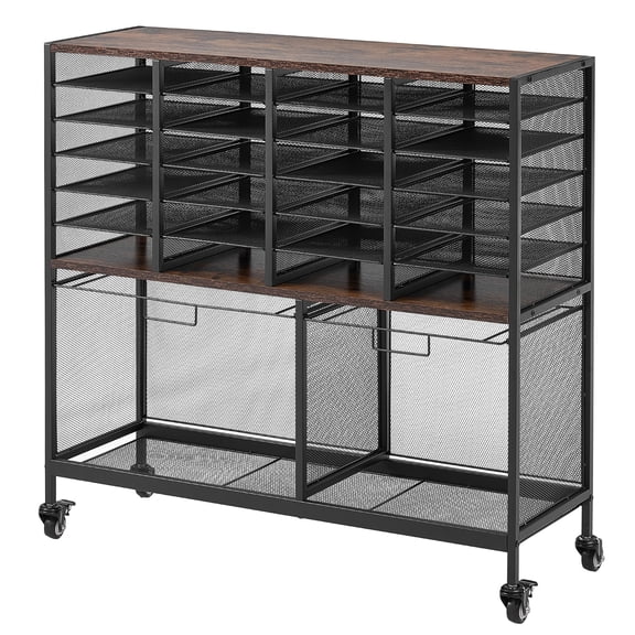 KFFKFF Rolling File Cart with 24 Slots, Mobile Filing Cabinet with Locking Wheels, Ideal for Home, Office, Spacious Storage for Hanging Files and Mail, Supports up to 264.55 lbs / 120 kg, Black