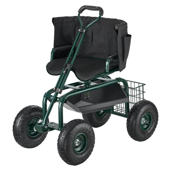 KFFKFF Rolling Garden Seat with Wheels, Adjustable Height & 360° Rotating Seat, 400lbs Capacity, Gardening Cart with Backrest & Tool Storage for Outdoor Use