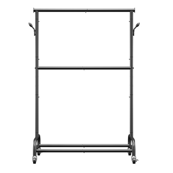 KFFKFF Rolling Garment Rack with Adjustable Crossbar and Side Hooks, 150 lbs Load Capacity, Durable Carbon Steel Clothing Rack with Wheels for Bedroom, Laundry Room, or Living Space