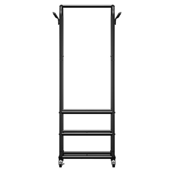 KFFKFF Rolling Garment Rack with Hanging Rod and Side Hooks, 3-Tier Storage Shelves, 99 lbs Load Capacity, Durable Carbon Steel Clothing Rack for Bedroom, Laundry, and Living Room