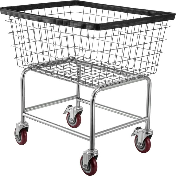 KFFKFF Rolling Laundry Organizer, 2.8 Bushel Capacity, 21''x27''x27.5'' Steel Wire Basket on Wheels, Chrome-Plated Steel Laundry Cart, Includes 4-inch Wheels for Easy Mobility