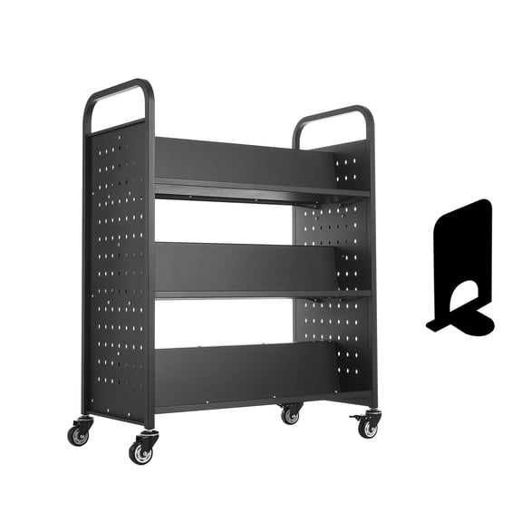 KFFKFF – Rolling Library Book Cart, Carbon Steel, 38.2 × 20.3 × 48.2 Inches, Black