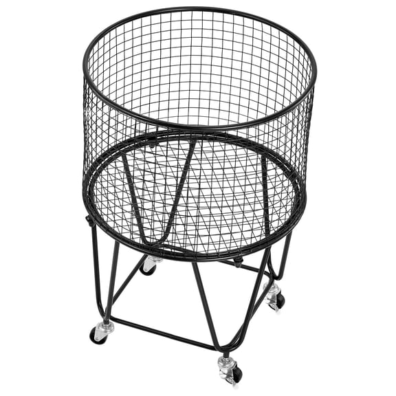 KFFKFF Rolling Round Utility Cart with 360 Swivel Wheels, 60 lbs Load Capacity, Durable Carbon Steel Basket for Laundry, Shopping, Camping, and Travel