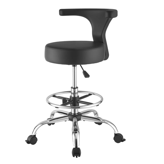KFFKFF Rolling Stool with Backrest, 500 lbs Capacity, Adjustable Height, Cushioned Ergonomic PU Leather Seat, 360 Swivel Chair for Dental, Salon, Clinic, Black