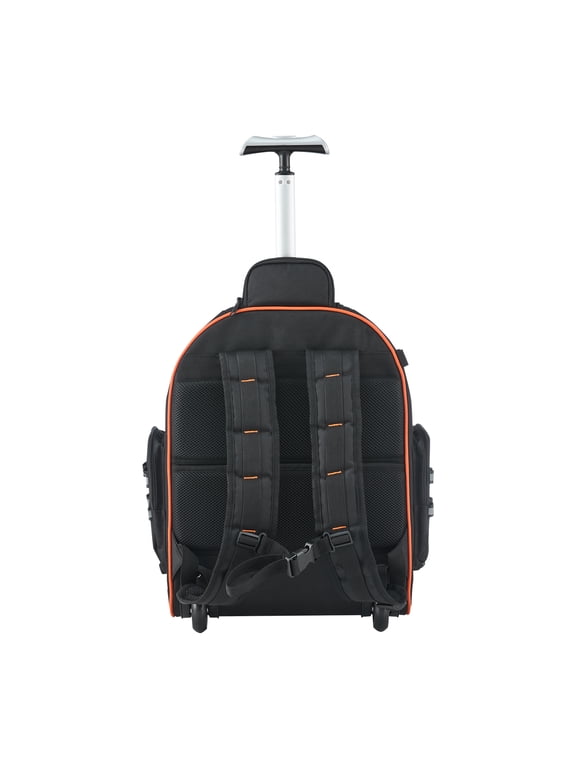 Rolling Tool Backpack with 110 lbs Capacity, 45 Pockets, Durable Roller Tool Bag with Telescoping Handle and Stable Base, Organizer for Mechanics and Construction