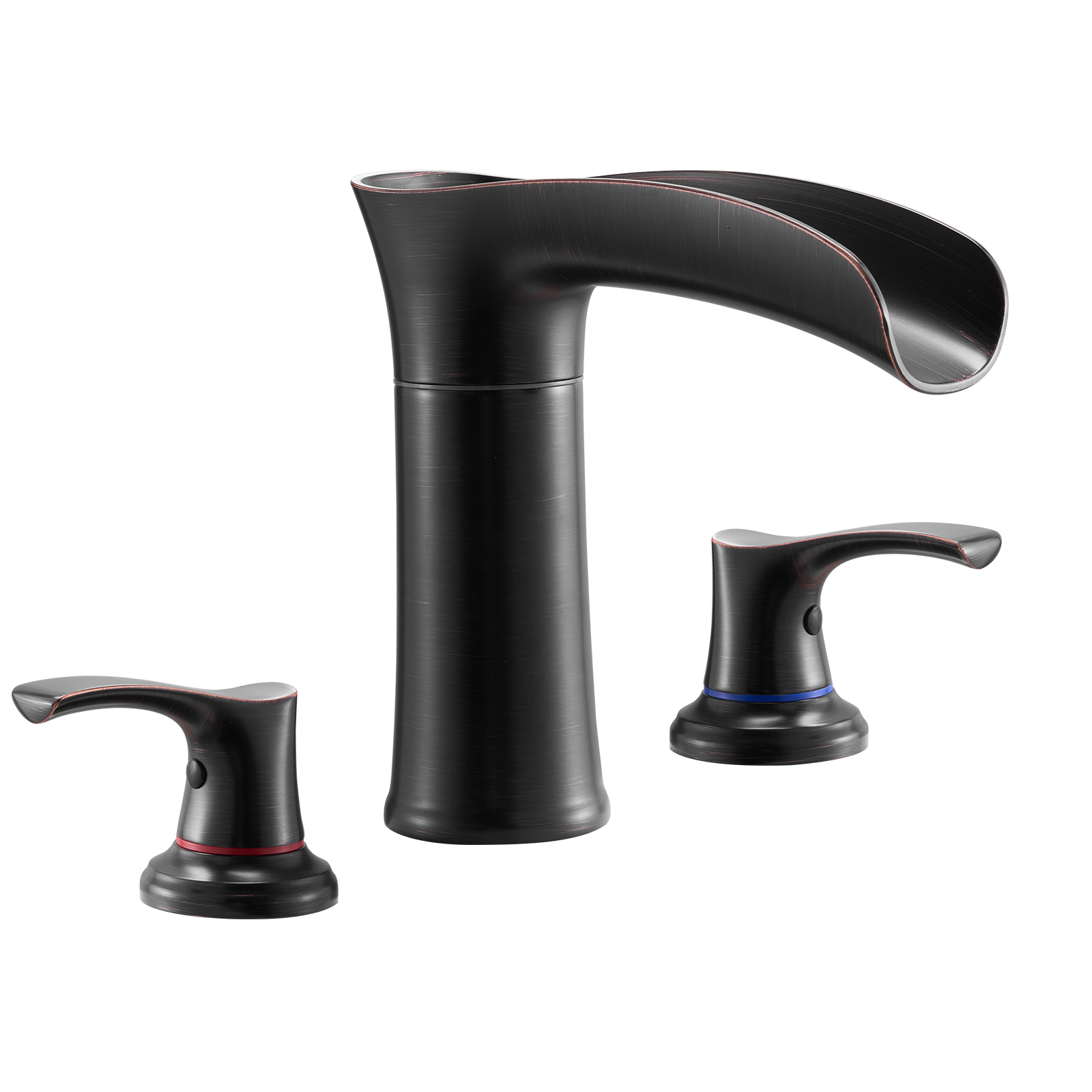 KFFKFF Roman Tub Faucet, 3-Hole Waterfall Bathtub Fixture,Zinc Alloy Bath Faucet Set with Dual Handles, Deck-Mounted Tub Faucet for Washing Pets, Baby Care, and Adult Bathing,Oil-Rubbed Bronze Finish