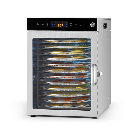 KFFKFF Rotary Food Dehydrator Machine with 12 Stainless Steel Trays, 800W Electric Dryer Featuring Adjustable Temperature and 24-Hour Timer, Ideal for Drying Jerky, Meat, Fruits, Vegetables, Herbs