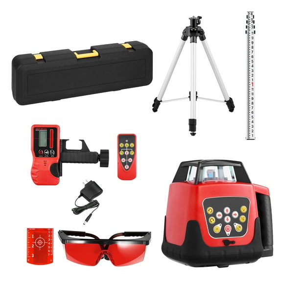 KFFKFF Rotary Laser Level Kit, 1650ft 360 Self-Leveling Red Horizontal Laser with Tripod, Receiver, Remote, Scale, Toolcase, IP66 Waterproof, 0.80in/100ft Accuracy for Construction Projects