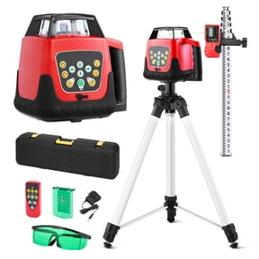 KFFKFF Rotary Laser Level Kit, 2000ft 360-Degree Self-Leveling Green Horizontal Laser with Tripod, Receiver, Remote, Scale, Carrying Case, IP66 Waterproof, 0.80in/100ft Accuracy
