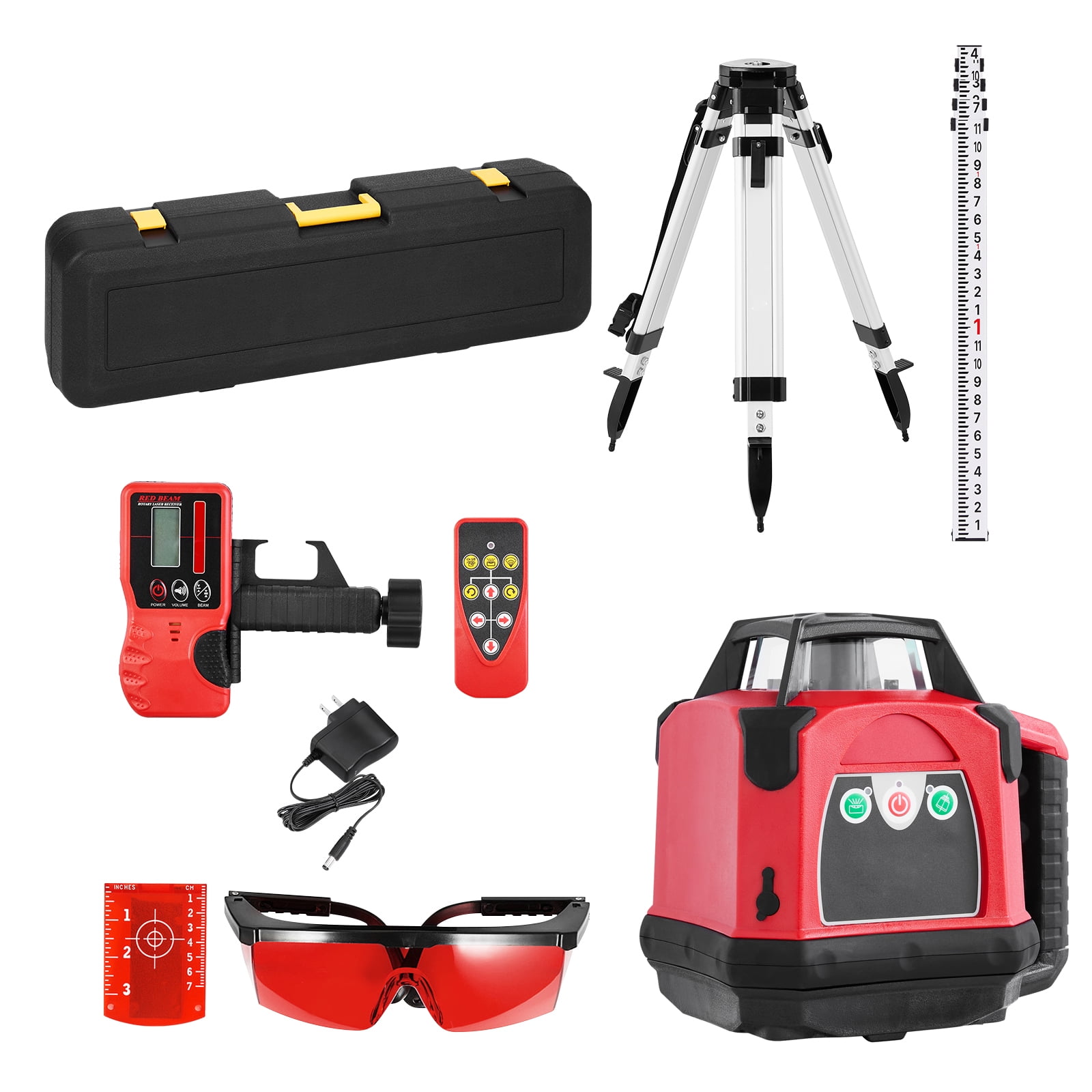 KFFKFF Rotary Laser Level Kit, 2650ft 360° Self-Leveling Red Horizontal Laser with Tripod, Receiver, Remote, Carrying Case, IP66 Waterproof, 0.06in/100ft Accuracy for Construction Projects