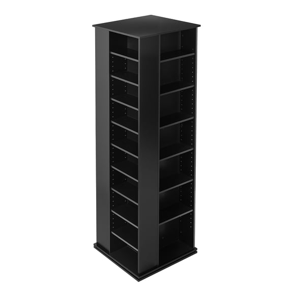 KFFKFF Rotating Media Storage Cabinet with 34 Compartments, Ideal for CDs, DVDs, Books, and Game Discs, Compact Organizer for Living Room, Home Office, or Recording Room, Black