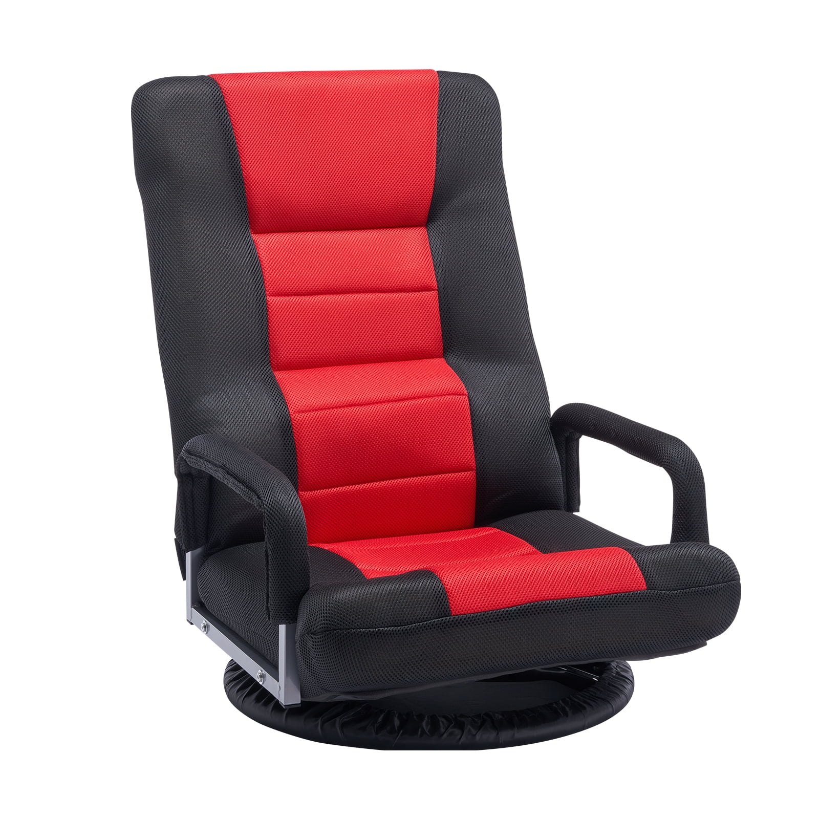KFFKFF Rotating Floor Game Chair with Armrests, 6 Variable Backrest Positions and Support for Lower Back, Collapsible Multimedia Lounging Chair, Red Black