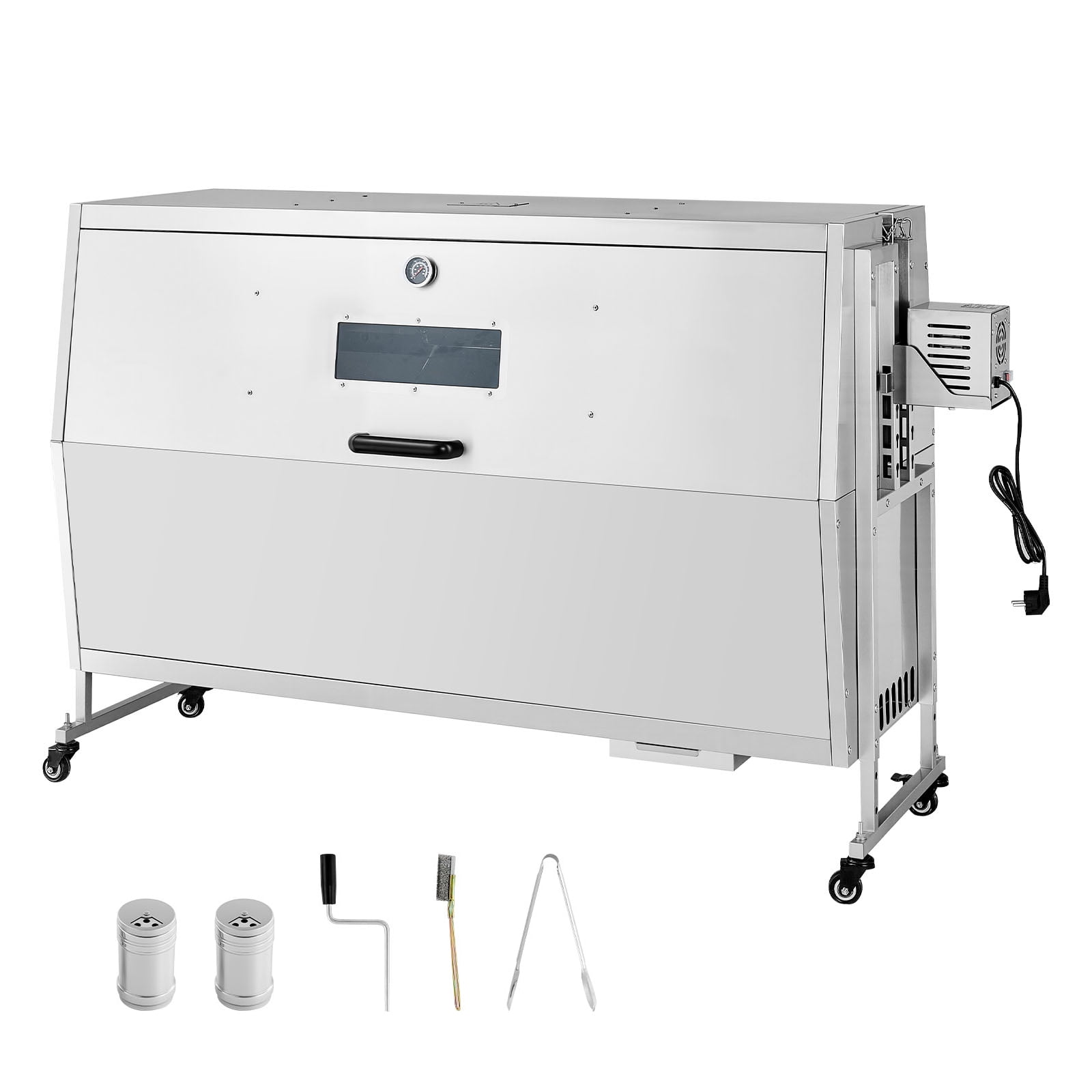 KFFKFF Rotisserie Grill with 38W Motor, Outdoor BBQ Spit Roaster for Pig & Lamb, Charcoal Grill with 132 lbs Capacity, Adjustable 4-Level Height, Stainless Steel Design with Wheels