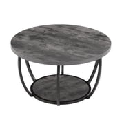 KFFKFF Round Coffee Table, Modern 2-Tier Wooden Center Table with Open Storage, Minimalist Design with Sturdy Metal Frame for Living Room or Office, Easy to Ass