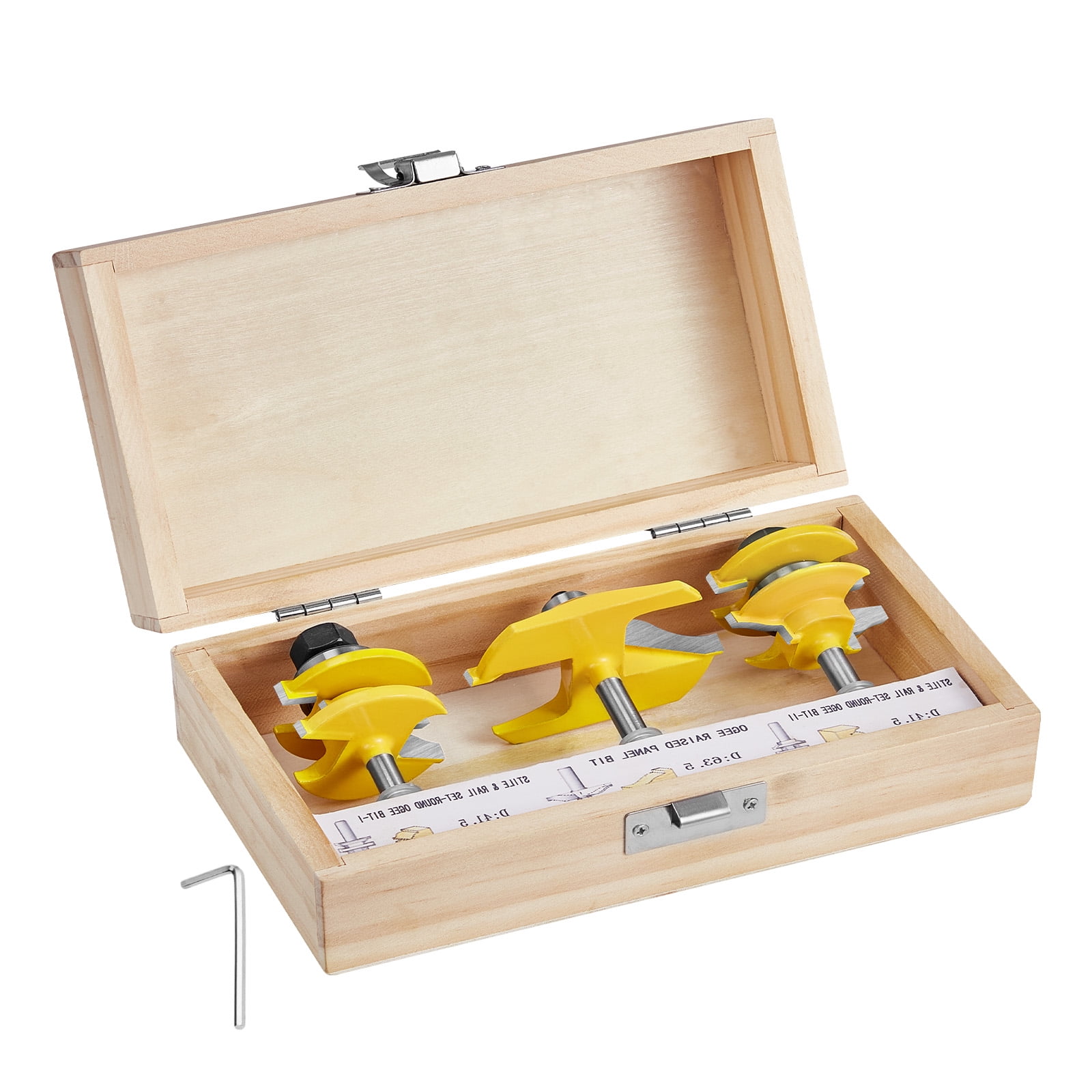 KFFKFF Router Bits Set, 3 Pieces, Carbide Router Bit Kit with 1/4 Inch Shank, Wooden Storage Box, Woodworking Tools Suitable for Both Professionals and Beginners, Compatible with Wood, MDF
