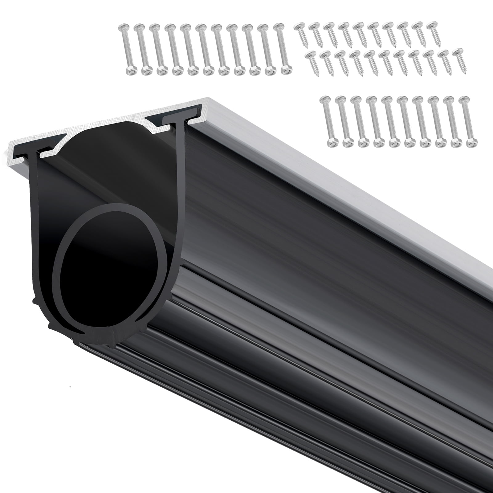 KFFKFF Rubber Seals for Garage Doors, U Shape & O Ring Bottom Weatherproofing Seal Set with Aluminum Track Kit, 16ft Length, 5/16 inch T-ends, 3 3/4 inch Wide, Suitable for Door Bottoms, Black