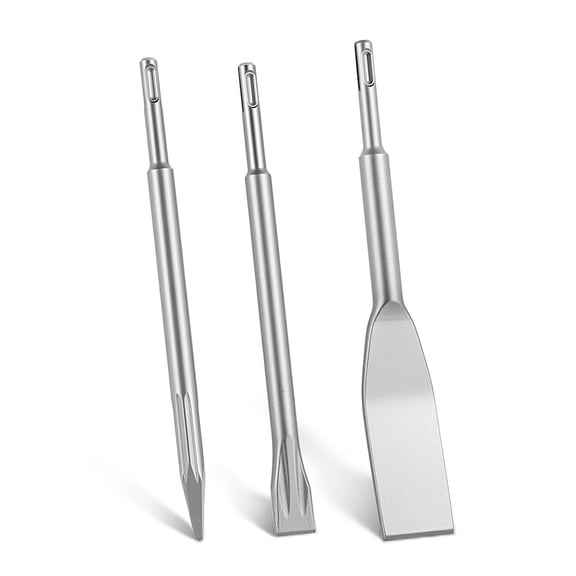 KFFKFF SDS Plus Chisel Set, 3-Piece Rotary Hammer Drill Accessories, Includes Point, Flat, and Angled Spade Chisels, Made from Heat-Treated 40Cr Alloy Steel, Designed for Demolition, Concrete