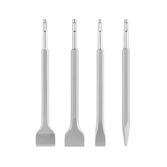KFFKFF SDS Plus Chisel Set,4-Piece Rotary Hammer Drill Accessories,Includes Point, Flat, and Angled Spade Chisels,Durable Heat-Treated 40Cr Alloy Steel,Precision Edges for Breaking Concrete and Brick