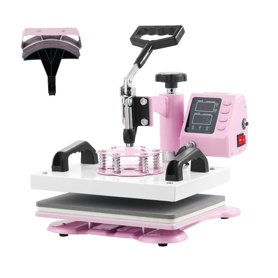 KFFKFF KFFKFF Heat Press, 12x10 inch Dual-Function, Swivel 360° T-Shirt & Hat Press, Digital Control, for T-Shirts, Pillows, Hats, Caps, Pink
