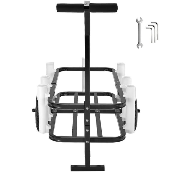 KFFKFF Sand Fishing Trolley, Supports up to 200 lbs, Equipped with Dual 11" Rubber Balloon Wheels for Easy Sand Maneuvering, Sturdy Steel Construction Beach Cart Featuring 7 Fishing Rod Holders