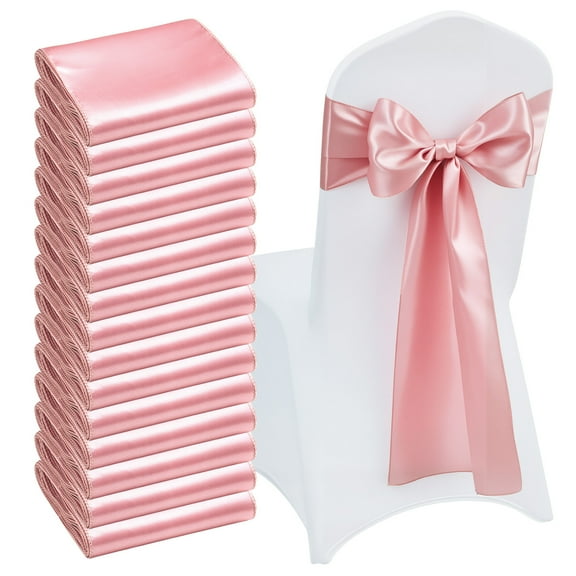 KFFKFF Satin Chair Sashes Bows, 50PCS Chair Ribbon Ties, 7 x 108 inch, Rose Gold Decoration for Weddings, Baby Showers, Parties, Events, Banquets, and Chair Covers