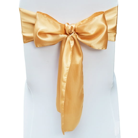 KFFKFF Satin Chair Sashes Bows, 50PCS Ribbon Ties, 7 x 108 inch, Gold Decoration for Weddings, Baby Showers, Parties, Events, and Banquet Chair Covers