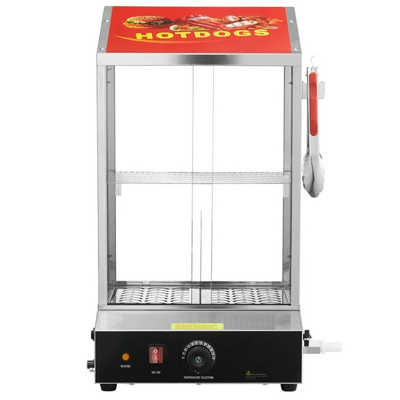 KFFKFF Sausage Cooker, 39QT, Dual-Level Frankfurter Steamer, Temperature Adjustment from 86 to 185, Electric Bread Heater with Durable Glass Sliding Doors