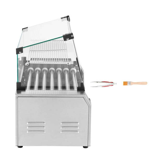 KFFKFF Sausage Roller, 18 Sausage 7 Rollers, Metallic Grill Cooker, 1200W Sausage Machine with Bun Heater, Lid, 3 Heat Settings, Side Storage Compartment, Grease Catch Tray, for Domestic