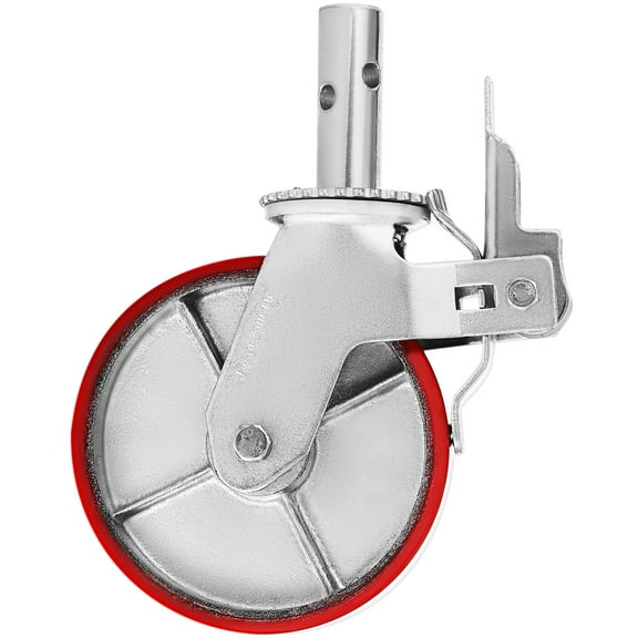 KFFKFF Scaffold Casters, 8" (Set of 4) - Scaffolding Wheels Heavy Duty, 4400 Lbs Per Set - Stem Swivel Casters with Brake, Red Polyurethane - Replacement for Scaffold, Shelves, Workbench