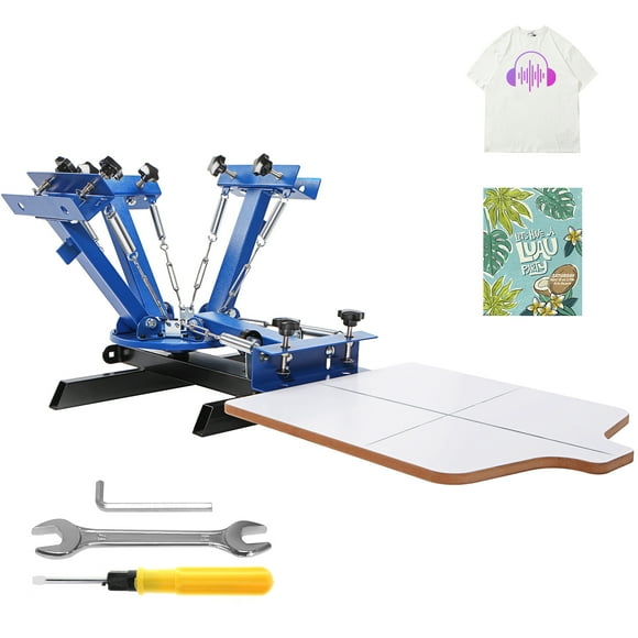 KFFKFF Screen Printing Machine, 4 Color 1 Station 360 Rotable Silk Screen Printing Press, 21.2x17.7in / 54x45cm Screen Printing Press, Double-layer Positioning Pallet for T-shirt DIY Printing