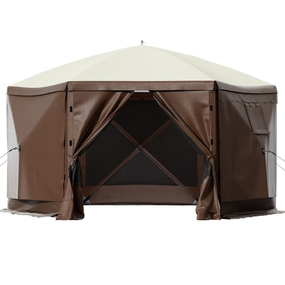 KFFKFF Screened Pavilion, 10x10 ft, Hexagonal Instant Canopy with Mesh Sides, Includes Transport Bag and Stakes, Spacious Shelter for Outdoor Use, Garden, and Patio